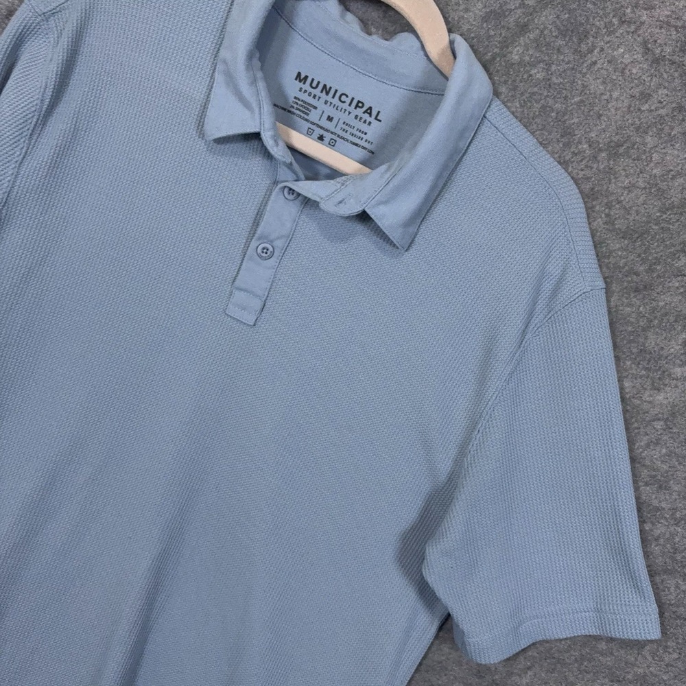 Municipal Sport Utility Gear Polo Shirt Mens Sz M Blue Waffle Knit Stretch